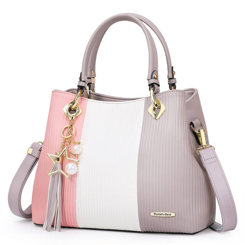 Pomelo Best Purses and Handbags for Women with Multiple Pockets, Leather Top Handle Satchel Fashion Tote Shoulder Bags for Ladies, Spring Pretty Color Combination - Image 1